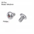 Uxcell M4x5mm Machine Screws Pan Phillips Cross Head Screw 304 Stainless Steel Fasteners Bolts 20pcs