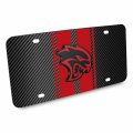 Ipick Image For Dodge Hellcat 3d Logo In Red On Stripe Black Carbon Fiber Look Premium Stainless Steel License Plate Design And