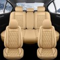 Universal Car Seat Cover Full Set For 5 Seats Beige Faux Leather Waterproof Cushion Protectors Honda Ford F150 Toyota Chevy 