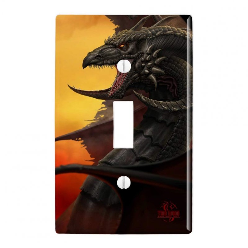 Black Winged Dragon Fantasy Plastic Wall Decor Toggle Light Switch Plate Cover