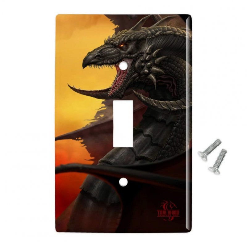 Black Winged Dragon Fantasy Plastic Wall Decor Toggle Light Switch Plate Cover