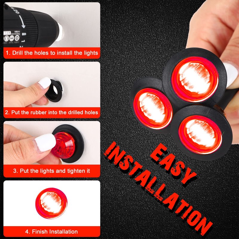 100 Pieces 3 4 Round Led Side Marker Lights Leds Front Rear Indicator Turn Signal Ip68 Waterproof For Truck Trailer Lorry Bus
