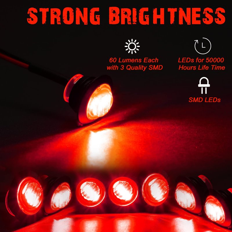 100 Pieces 3 4 Round Led Side Marker Lights Leds Front Rear Indicator Turn Signal Ip68 Waterproof For Truck Trailer Lorry Bus