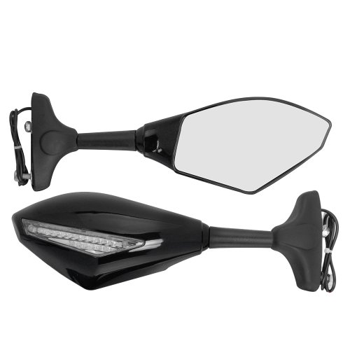 Motorcycle Rearview Side Mirrors Integrated Amber Led Turn Signal Blinker Light For Suzuki Honda Yamaha Kawasaki Pair