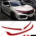 3pcs Jdm Glossy Red Abs Front Grill Trim Cover Garnish Compatible With 2016-2021 Honda Civic