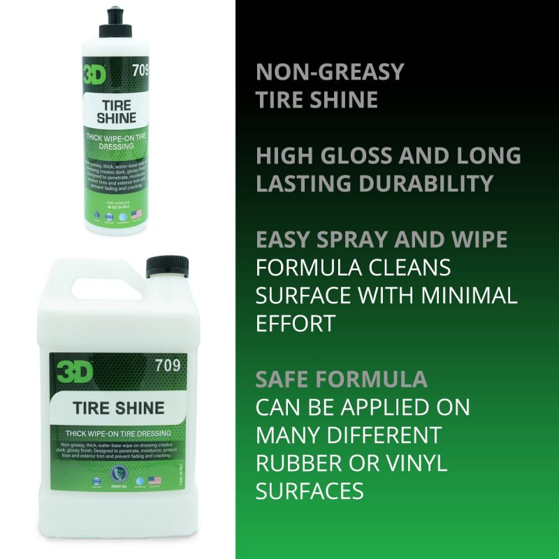 Universal Tire Shine And Protectant Water Based No Grease Dressing For Rubber Vinyl Leather High Formula 1 Gallon