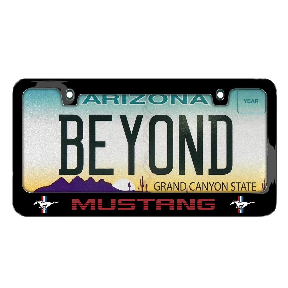 Ford Mustang Speed-line In Red Dual Logos Black Metal License Plate Frame