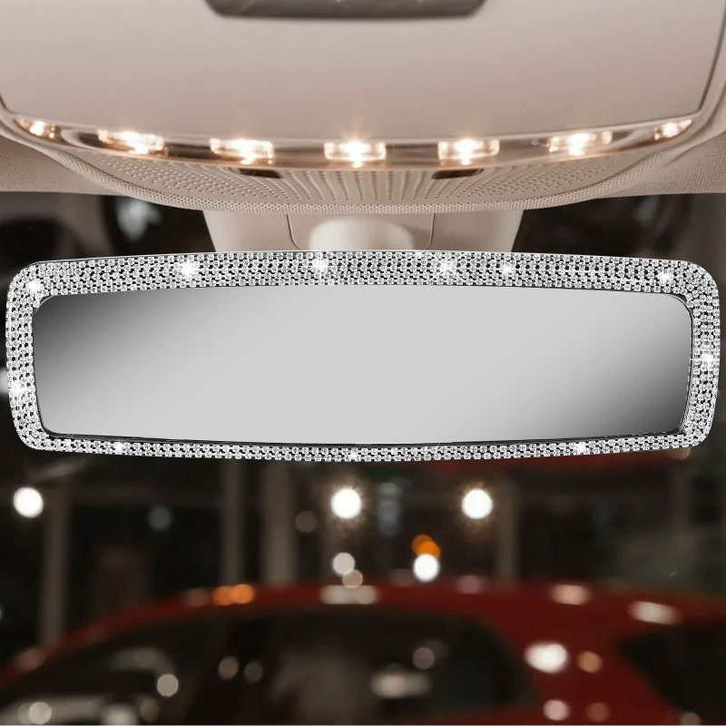 Linkstyle Bling Car Rear View Mirror Crystal Rhinestones Rearview With Glitter Mask Hook Universal Fit Most Vehicles Suv Vans