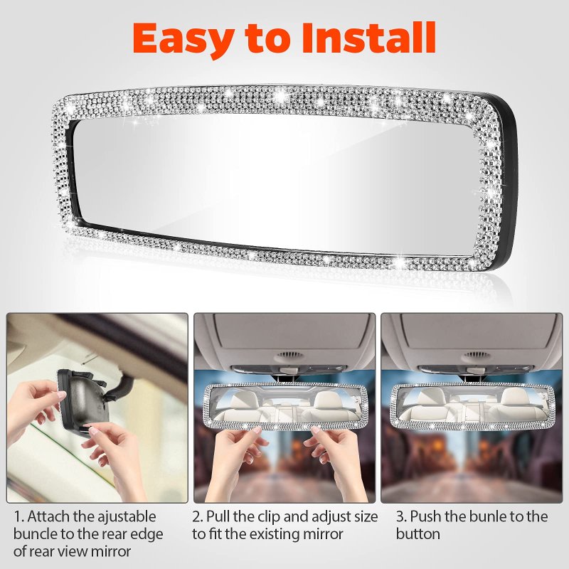 Linkstyle Bling Car Rear View Mirror Crystal Rhinestones Rearview With Glitter Mask Hook Universal Fit Most Vehicles Suv Vans
