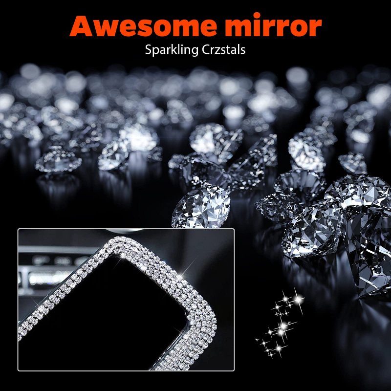 Linkstyle Bling Car Rear View Mirror Crystal Rhinestones Rearview With Glitter Mask Hook Universal Fit Most Vehicles Suv Vans