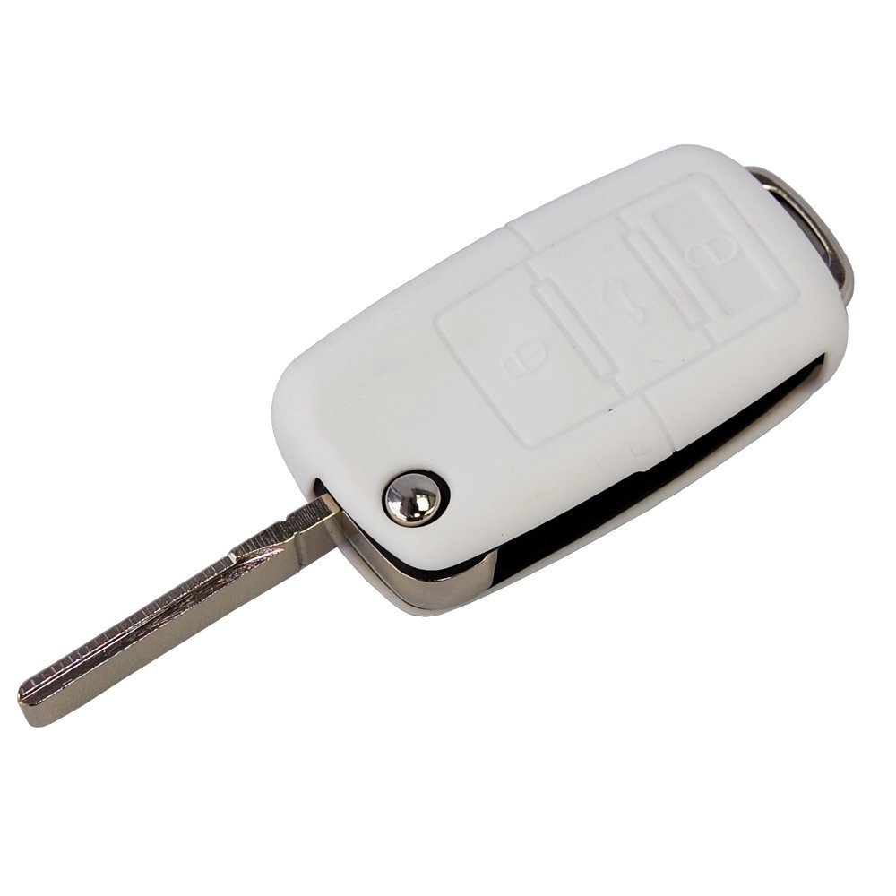 Folding Flip Key Fob Shell Remote Case With 4 Buttons And White Silicone Cover For Volkswagen Jetta Beetle Passat Rabbit Gti