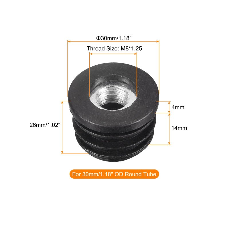 12pcs Plastic Threaded Tube Inserts With M8 Thread For 30mm 1 18 Od Round Adjustable Black Plug Caster Insert Chair End Caps