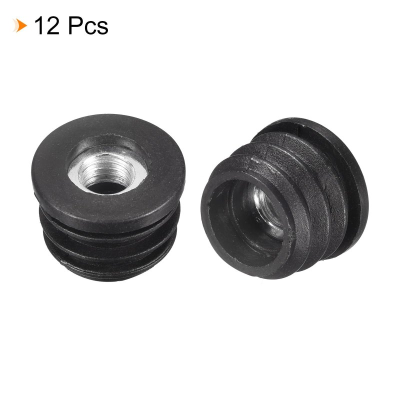 12pcs Plastic Threaded Tube Inserts With M8 Thread For 30mm 1 18 Od Round Adjustable Black Plug Caster Insert Chair End Caps