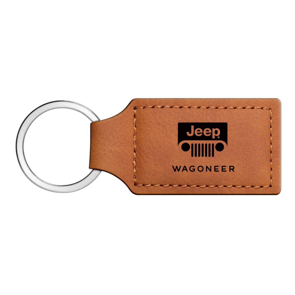 Jeep Wagoneer Rectangular Brown Faux Leather Key Chain Officially Licensed Modern Accessory 3 75 In X 1 25