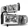 Dna Motoring Hl-lb-dr944-ch-cl1 Chrome Housing Headlights With Led Drl Replacement For 94-02 Ram 