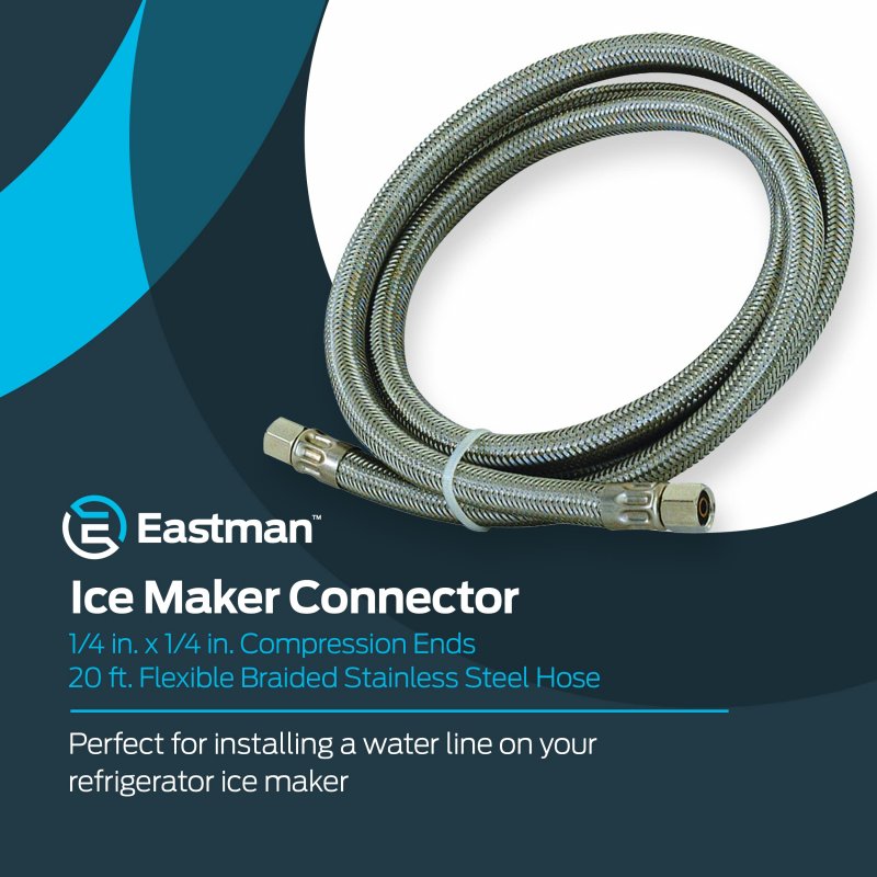Eastman Ice Maker Connector 1 4 Inch Compression 20 Foot Flexible Braided Stainless Steel Hose 48391