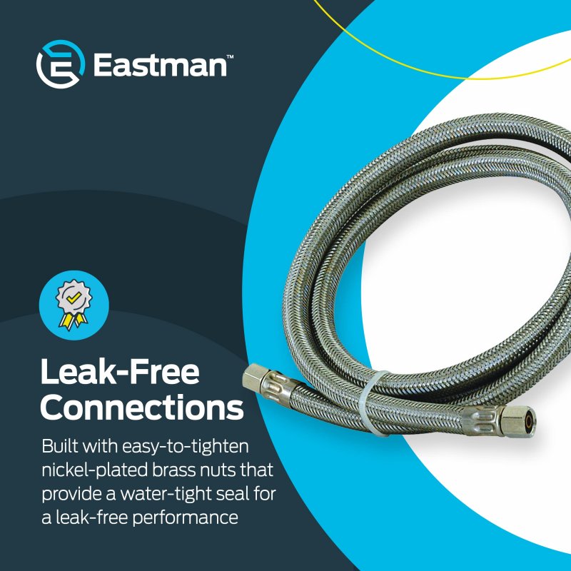 Eastman Ice Maker Connector 1 4 Inch Compression 20 Foot Flexible Braided Stainless Steel Hose 48391