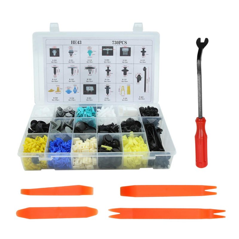 730pcs Plastic Clips Push Pin Rivets Fasteners Car Bumper Fender Retainer With Removal Tool Cable Ties