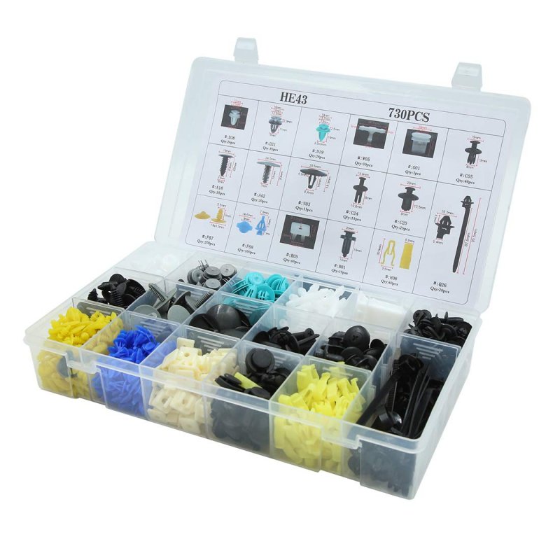 730pcs Plastic Clips Push Pin Rivets Fasteners Car Bumper Fender Retainer With Removal Tool Cable Ties