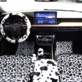 26 Pcs Fluffy Cow Print Car Accessories Seat Covers Full Set Plush Steering Wheel Fuzzy Armrest Belt Pad Headrest Handbrake