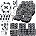 26 Pcs Fluffy Cow Print Car Accessories Seat Covers Full Set Plush Steering Wheel Fuzzy Armrest Belt Pad Headrest Handbrake