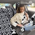 26 Pcs Fluffy Cow Print Car Accessories Seat Covers Full Set Plush Steering Wheel Fuzzy Armrest Belt Pad Headrest Handbrake 