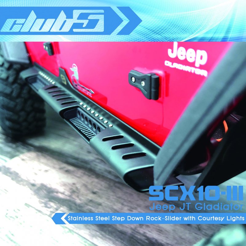 Club 5 Racing Stainless Step Down Rock-slider W Courtesy Lights For Scx10 Iii Jt Gladiator