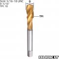 Burkit 2pcs 5 16 -18 Unc Spiral Flute Tap Hss Titanium Coated Plug Threading X 18