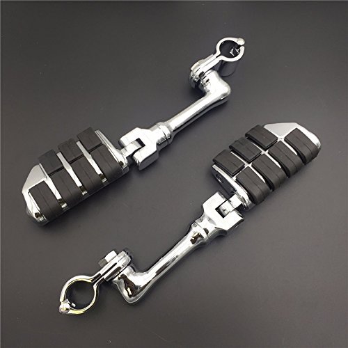 Hk Group Motorcycle Chrome Long Angled Adjustable Dually Highway P-clamps Large Footpeg Footrest For V-star Roadstar Suzuki