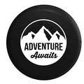 Adventure Awaits Mountain Scene Stamp Style Spare Tire Cover Vinyl Black 27 5 In 