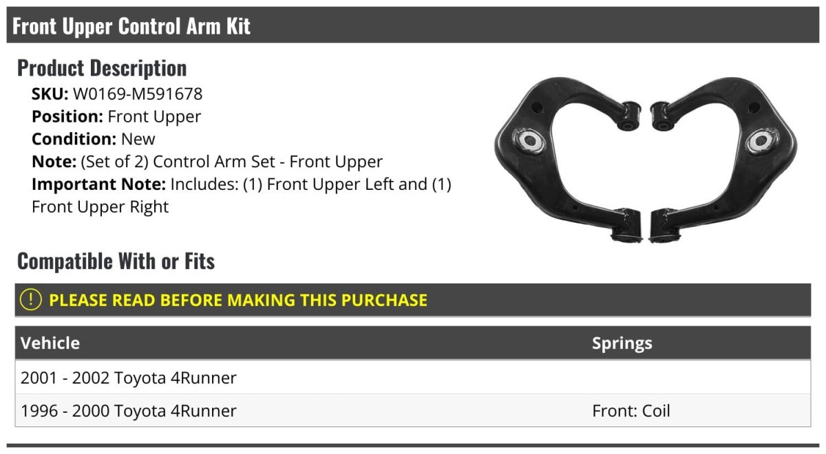 Front Upper Control Arm Kit 2-piece For 1996-2002 Toyota 4runner