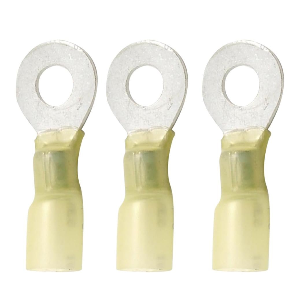 Heat Shrink Terminals Yellow 1 4 In Stud Size 12-10 Ga Gauge Ring Terminal With Multiple Wall Polyolefin Adhesive Lined Tubing