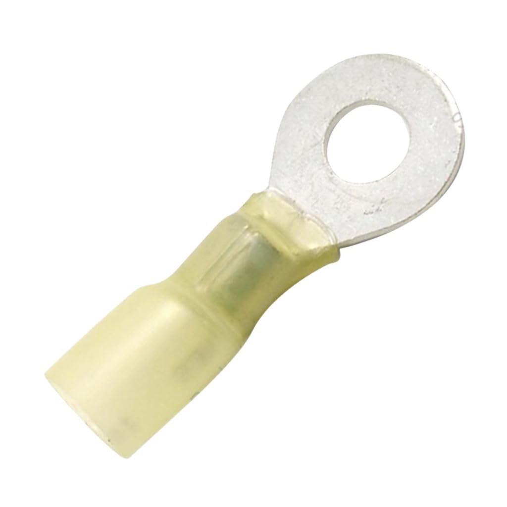 Heat Shrink Terminals Yellow 1 4 In Stud Size 12-10 Ga Gauge Ring Terminal With Multiple Wall Polyolefin Adhesive Lined Tubing