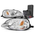 Chrome Housing Amber Corner Headlight Head Lamps Tool Kit For Honda Civic 99-00 