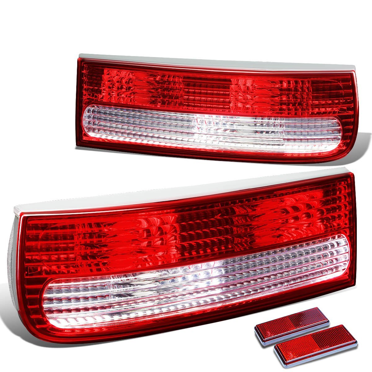 Auto Dynasty Pair Of Clear Red Lens Rear Brake Tail Lights Stick-on Reflectors For 300zx Z32