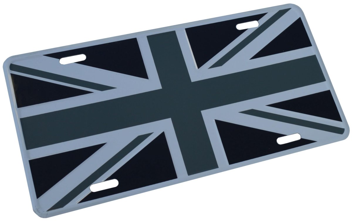 Union Jack Black License Plate Embossed Aluminum Universal Fit 12 In X 6 Painted Decorative For Classic Cars Or Den