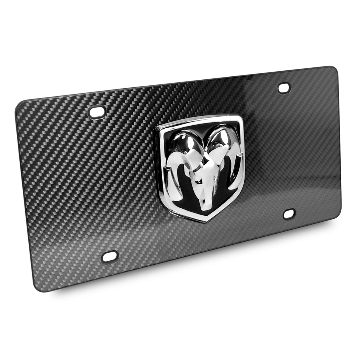 Ram 3d Large Heavy Metal Logo On Real Black Carbon Fiber License Plate