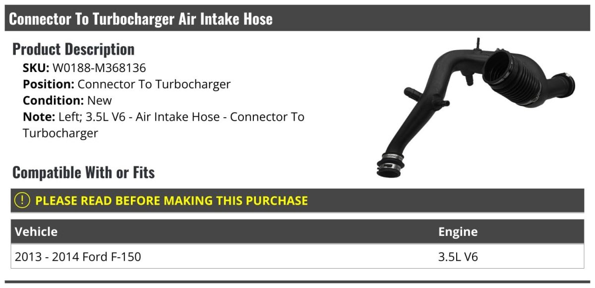 Left Driver Side Air Intake Hose Connector To Turbocharger For 2013 2014 Ford F 150 3 5l V6 Part Number W0188-m368136