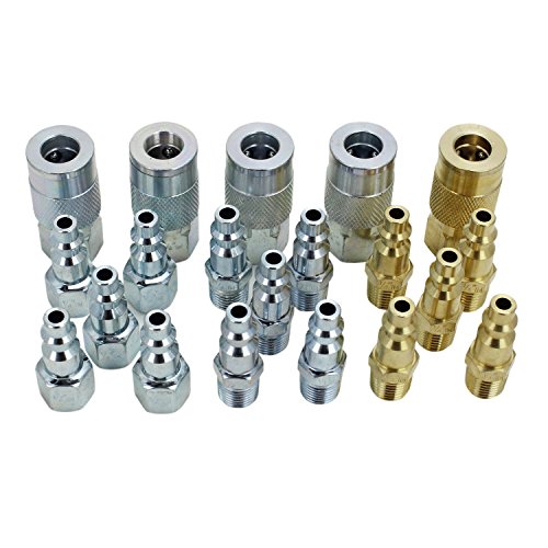 Ex0320mkit Air Coupler And Plug Accessory Kit 1 4 In M Style Steel Brass Couplers Plugs 20 Piece Set With Storage Case