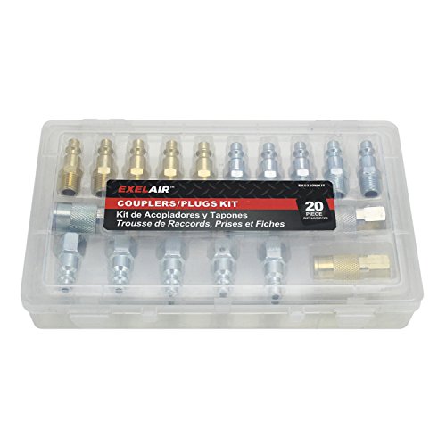 Ex0320mkit Air Coupler And Plug Accessory Kit 1 4 In M Style Steel Brass Couplers Plugs 20 Piece Set With Storage Case