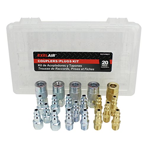 Ex0320mkit Air Coupler And Plug Accessory Kit 1 4 In M Style Steel Brass Couplers Plugs 20 Piece Set With Storage Case