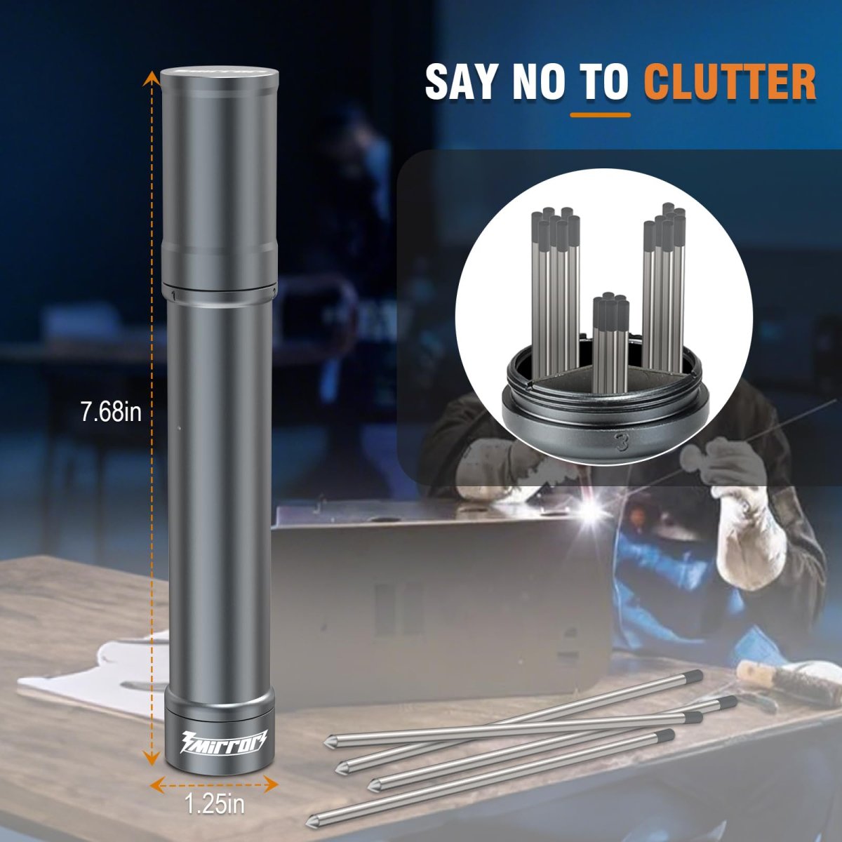 Tungsten Electrode Holder For Tig Welding With 3 Section Divider And Magnetic Base Aluminum Storage Tube Rods Titanium Gray