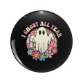 Groovy Ghost Spooky Season Keychain Double Sided Stainless Steel 3d Resin Design Halloween Theme Round Key Ring For Backpacks
