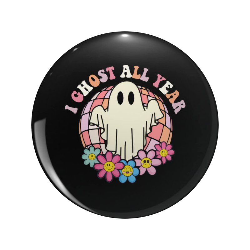 Groovy Ghost Spooky Season Keychain Double Sided Stainless Steel 3d Resin Design Halloween Theme Round Key Ring For Backpacks