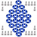 Qiilu 20pcs Aluminum Washers Bolts Universal Vehicle Bumper Fender Washer Bolt Engine Bay Dress Up Kit Blue