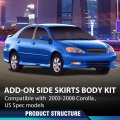 Side Skirts Body Kit For Toyota Corolla 2003-2008 Black Rocker Panel Guard Trim