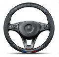 Customized Steering Wheel Cover For Mercedes Benz Premium Leather Carbon Fiber Texture With Logo Non-slip Breathable