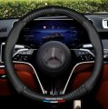 Customized Steering Wheel Cover For Mercedes Benz Premium Leather Carbon Fiber Texture With Logo Non-slip Breathable