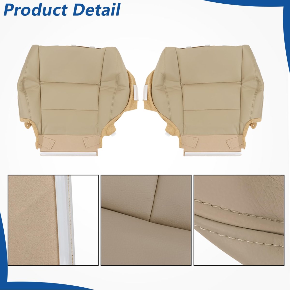 Artificial Leather Front Driver And Passenger Side Bottom Top Lean Back Seat Cover Tan Replacement For Accord 2008-2012