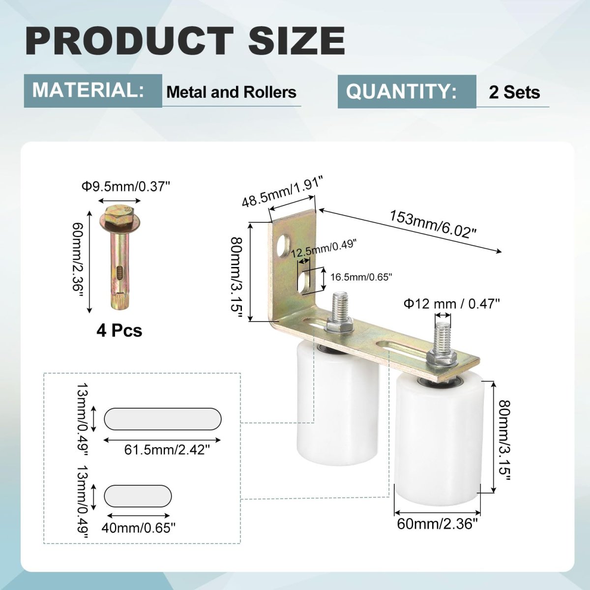2 Set Slide Gate Guide Roller Kit 3 15 In L Rear Post Bracket Nylon Rollers Adjustable Sliding Hardware For Barn Doors And
